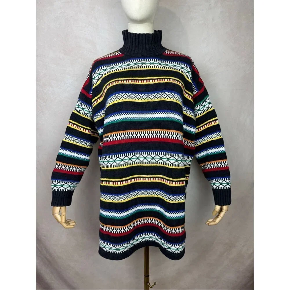 Vintage Striped Sweater 100% Cotton Size Medium 1980s - Picture 1 of 6